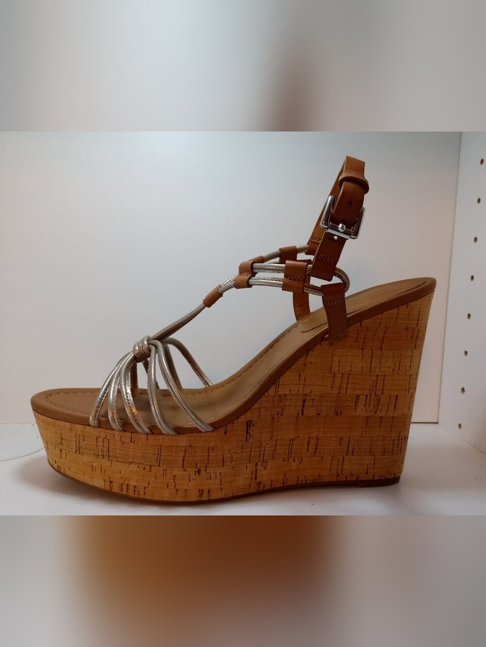 NEW Coach Size 11 Women’s Tan Cork Wedge Sandals with Silver Straps